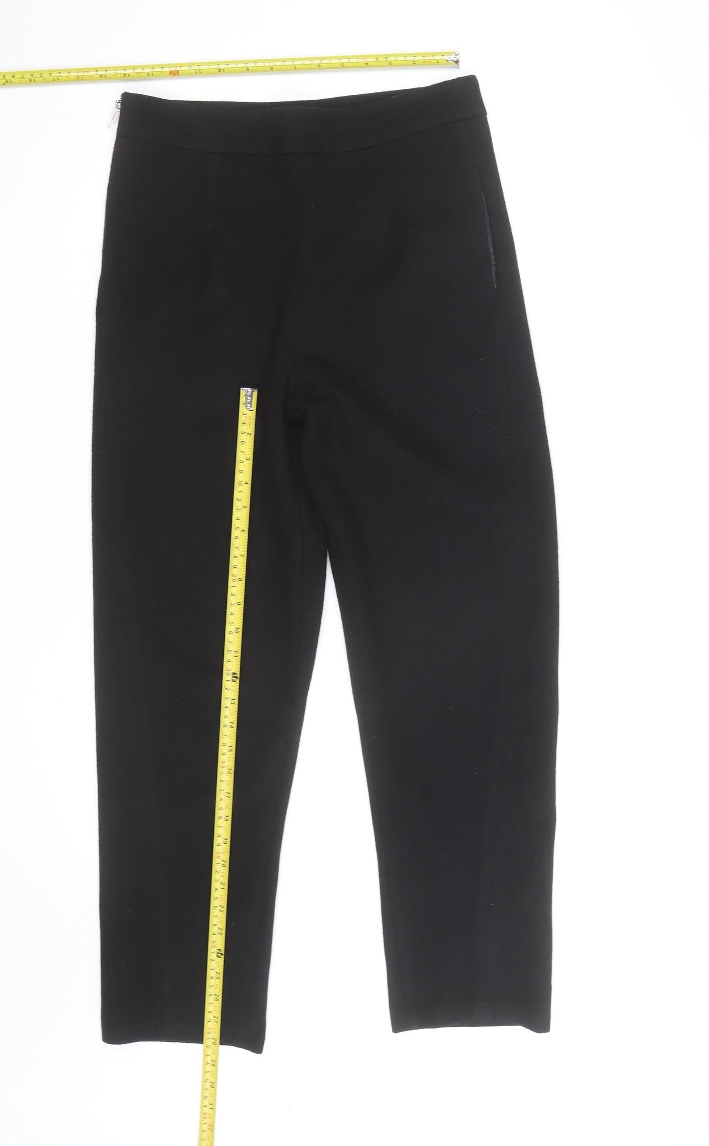JCL Womens Black Ankle Tapered Stretch Zip Trousers Size M