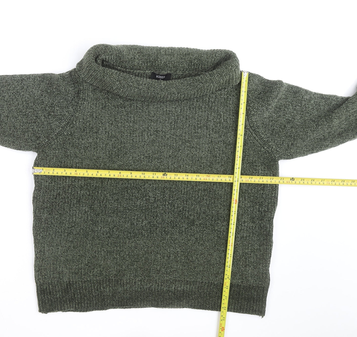 Klass Mens Green XL Roll Neck Chunky Knit Pullover Jumper