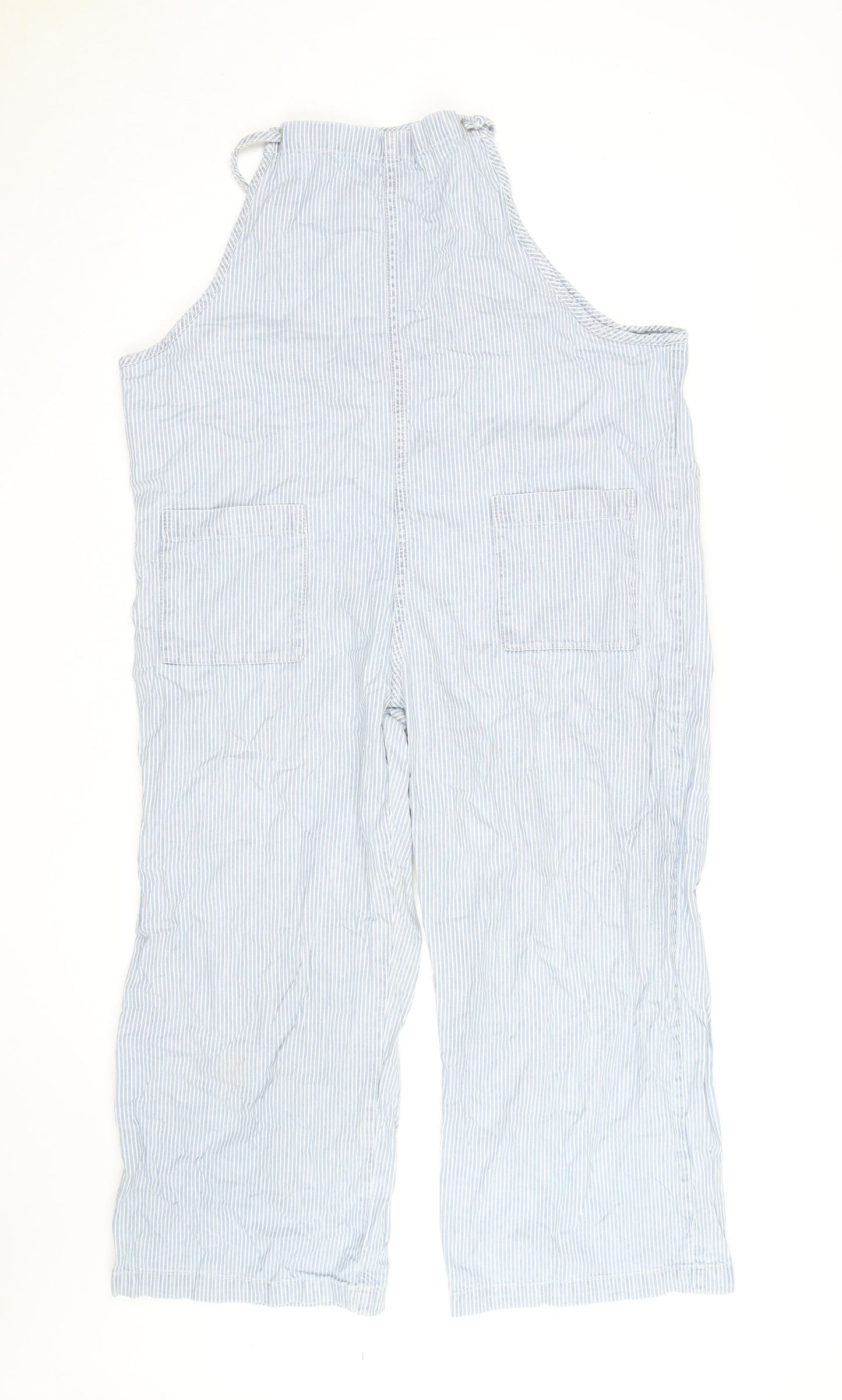 Monki Women's Blue Striped Wide-Leg Denim Overalls M