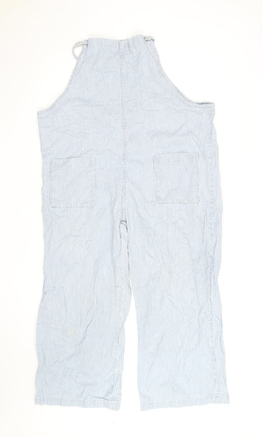 Monki Women's Blue Striped Wide-Leg Denim Overalls M