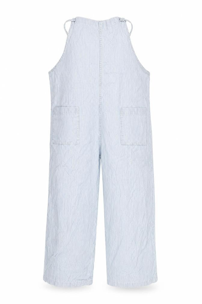 Monki Women's Blue Striped Wide-Leg Denim Overalls M