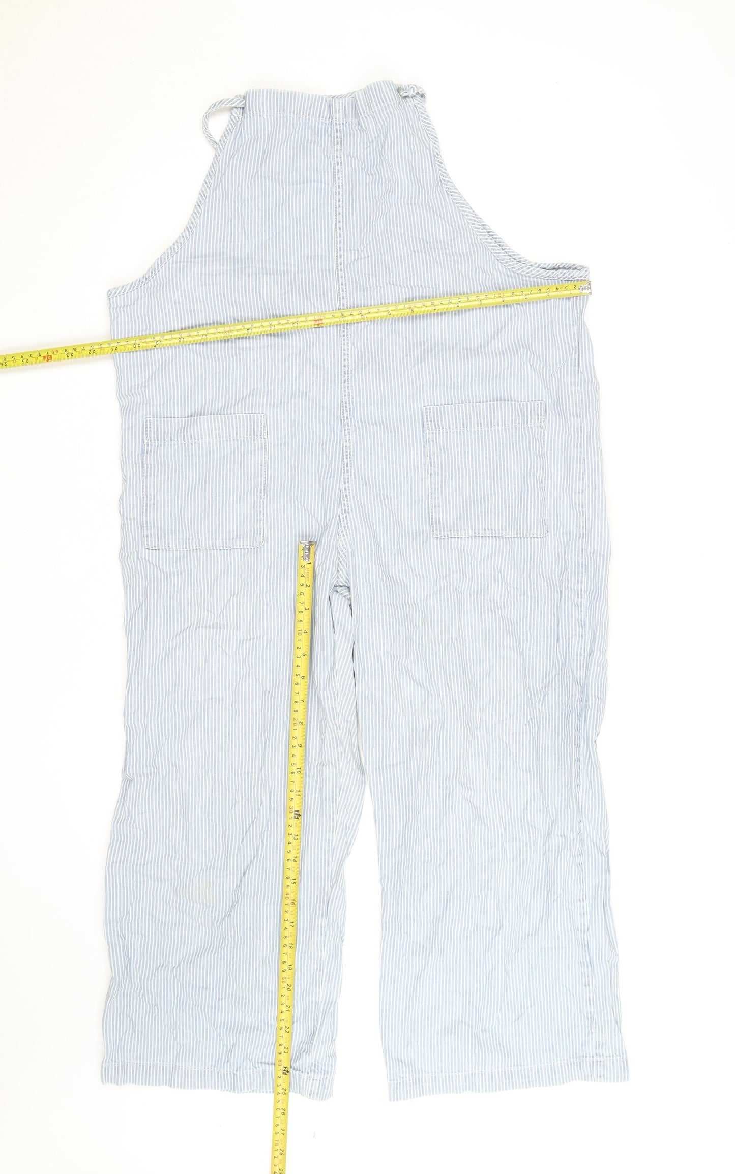 Monki Women's Blue Striped Wide-Leg Denim Overalls M