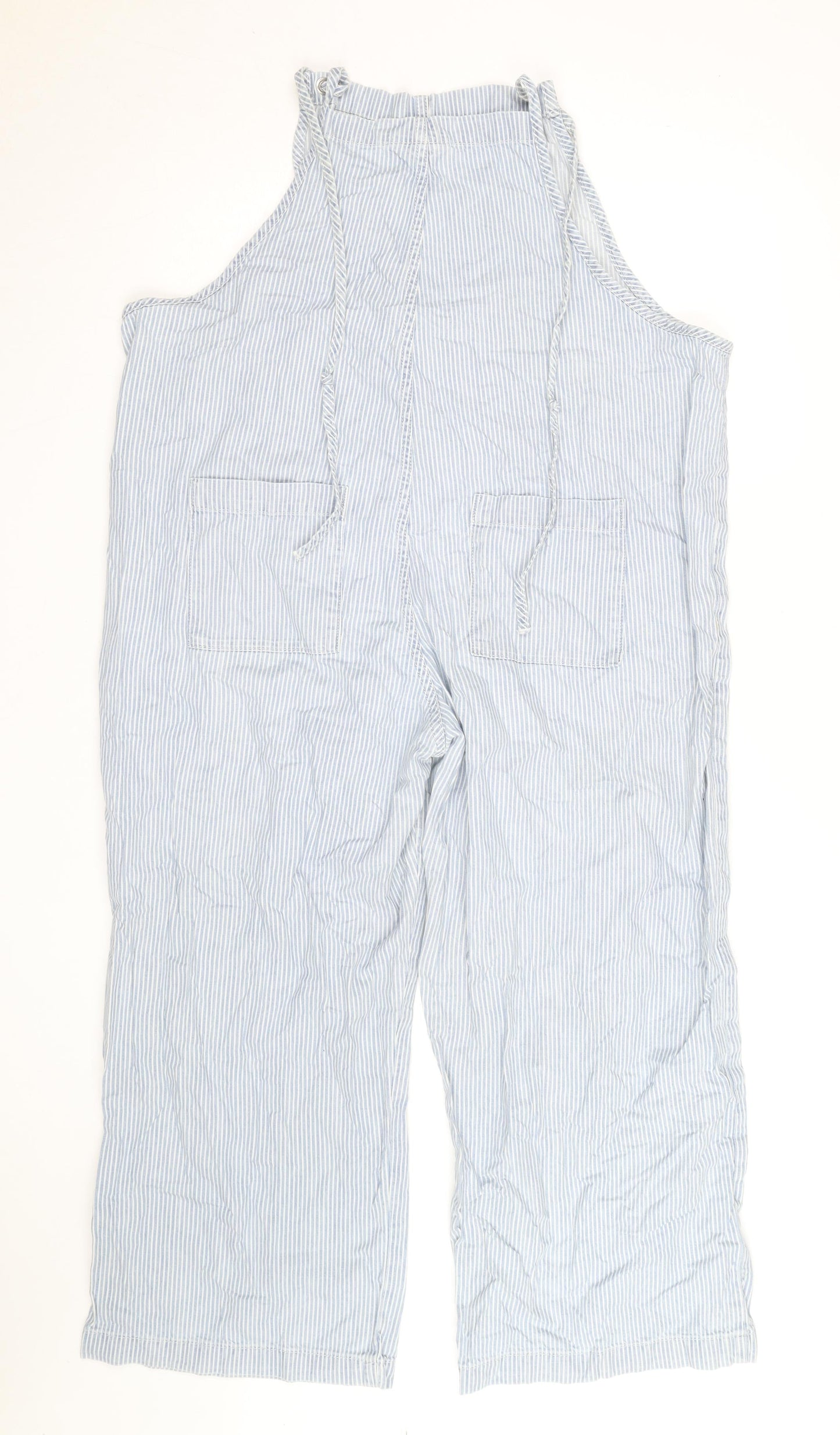 Monki Women's Blue Striped Wide-Leg Denim Overalls M