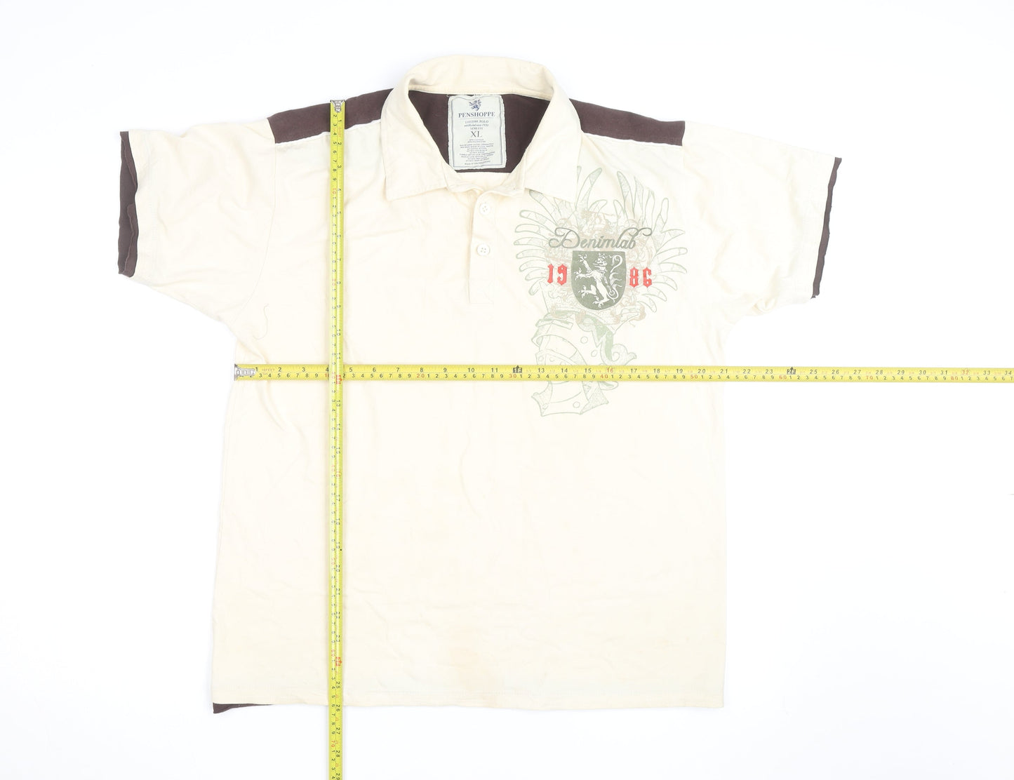 Penshoppe Men's Beige Graphic Polo Shirt XL Slim Fit Casual