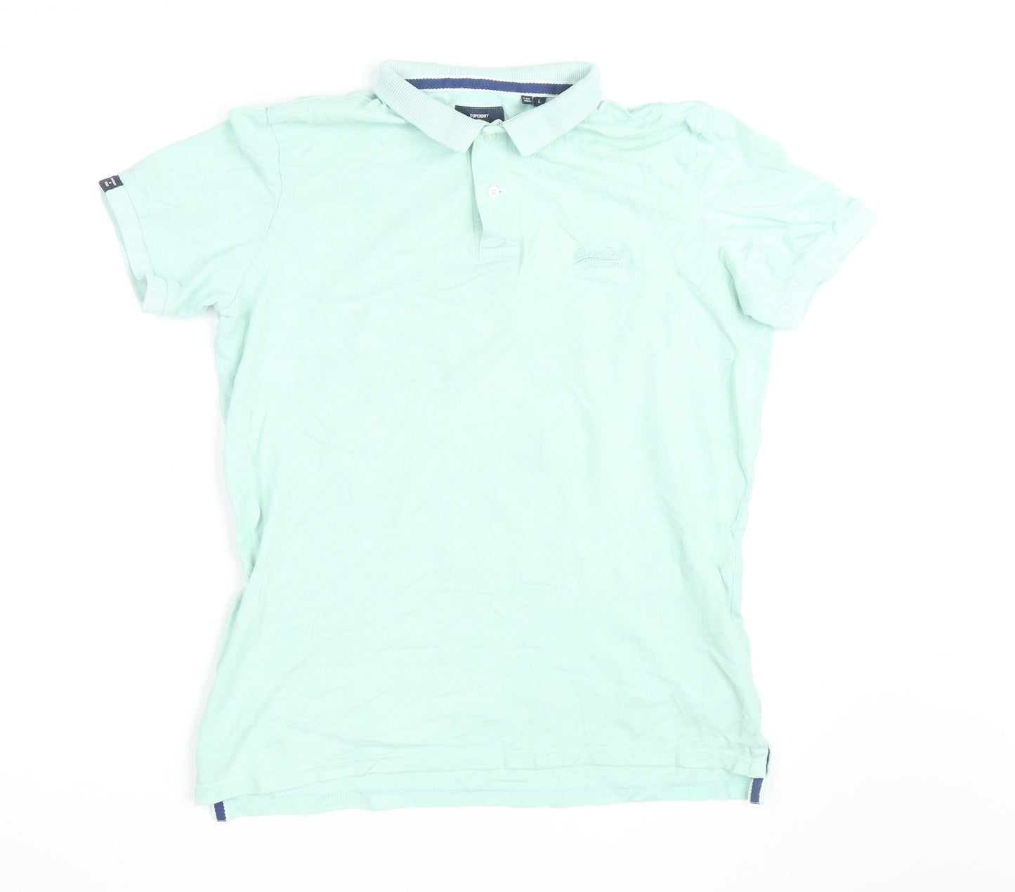 Superdry Men Mint Green Cotton Short Sleeve Polo Shirt L