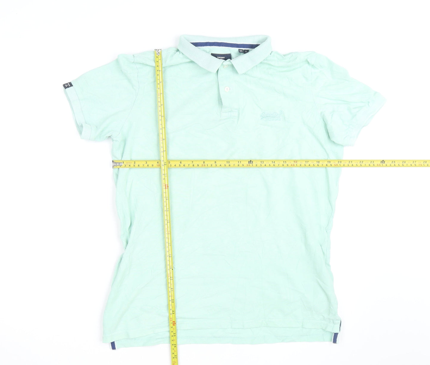 Superdry Men Mint Green Cotton Short Sleeve Polo Shirt L