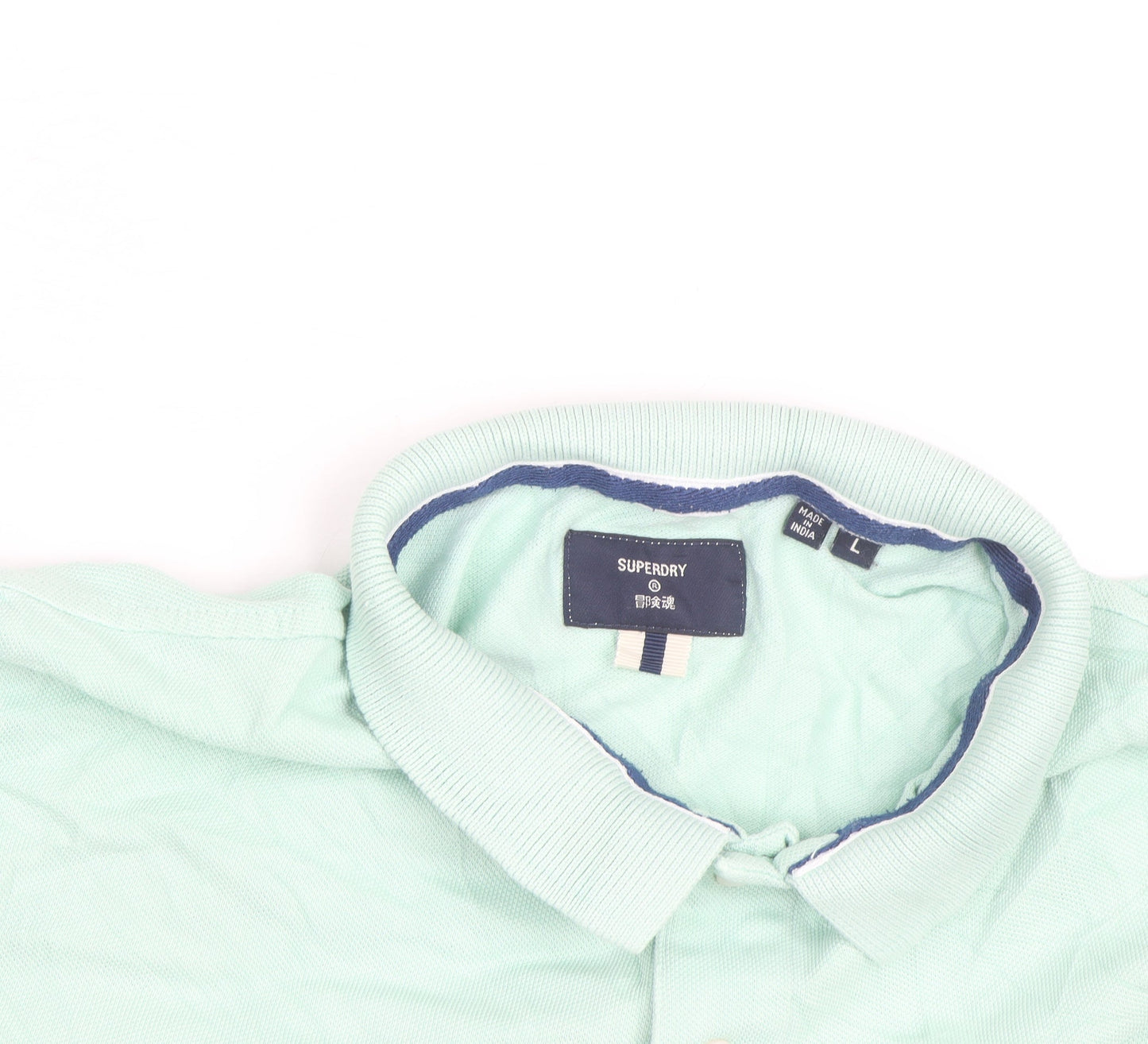Superdry Men Mint Green Cotton Short Sleeve Polo Shirt L