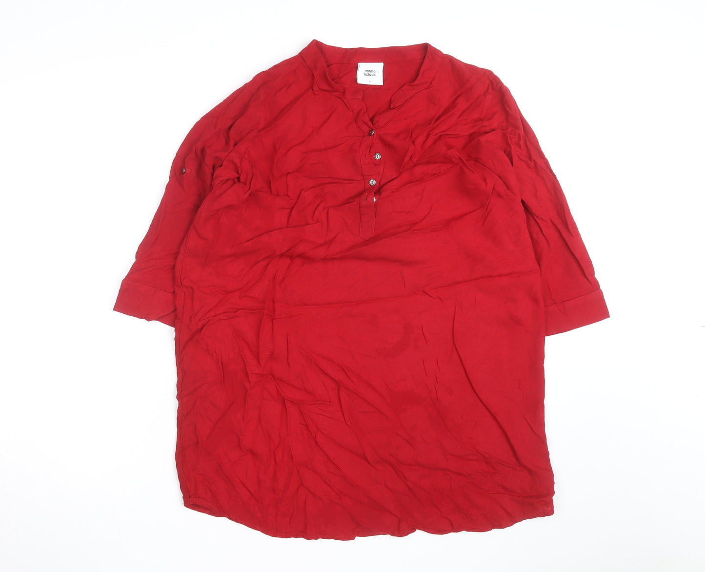 Mamalicious Women Red Maternity Tunic Blouse 3/4 Sleeve V-Neck
