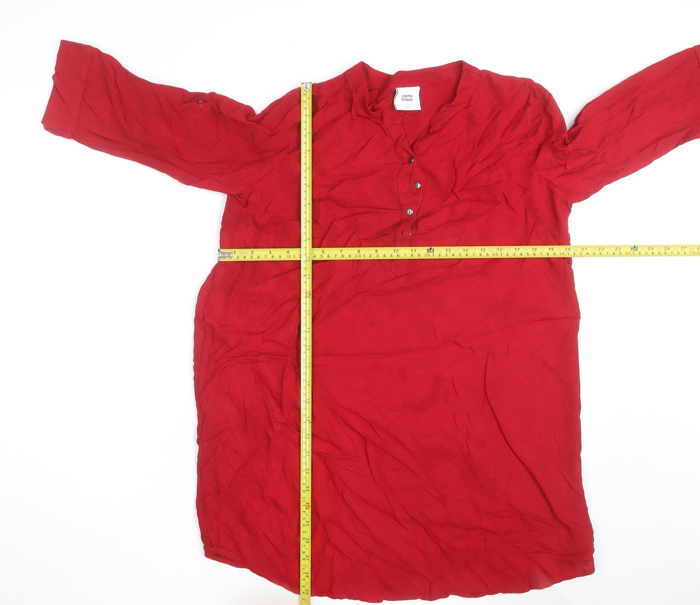 Mamalicious Women Red Maternity Tunic Blouse 3/4 Sleeve V-Neck