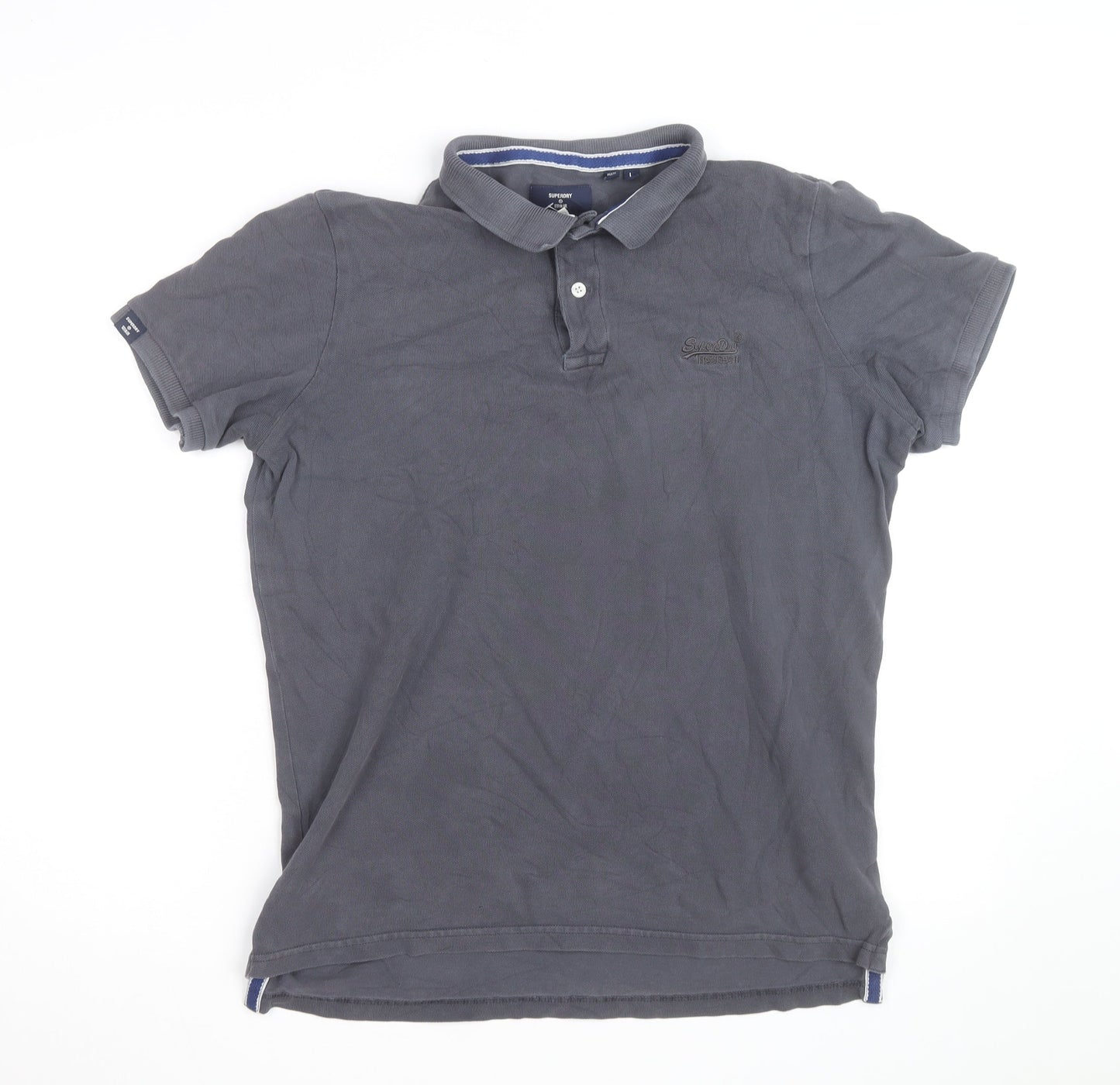 Superdry Men's Grey Cotton Polo Shirt L Classic Fit