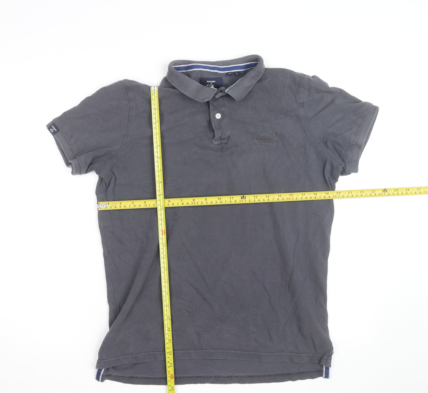 Superdry Men's Grey Cotton Polo Shirt L Classic Fit
