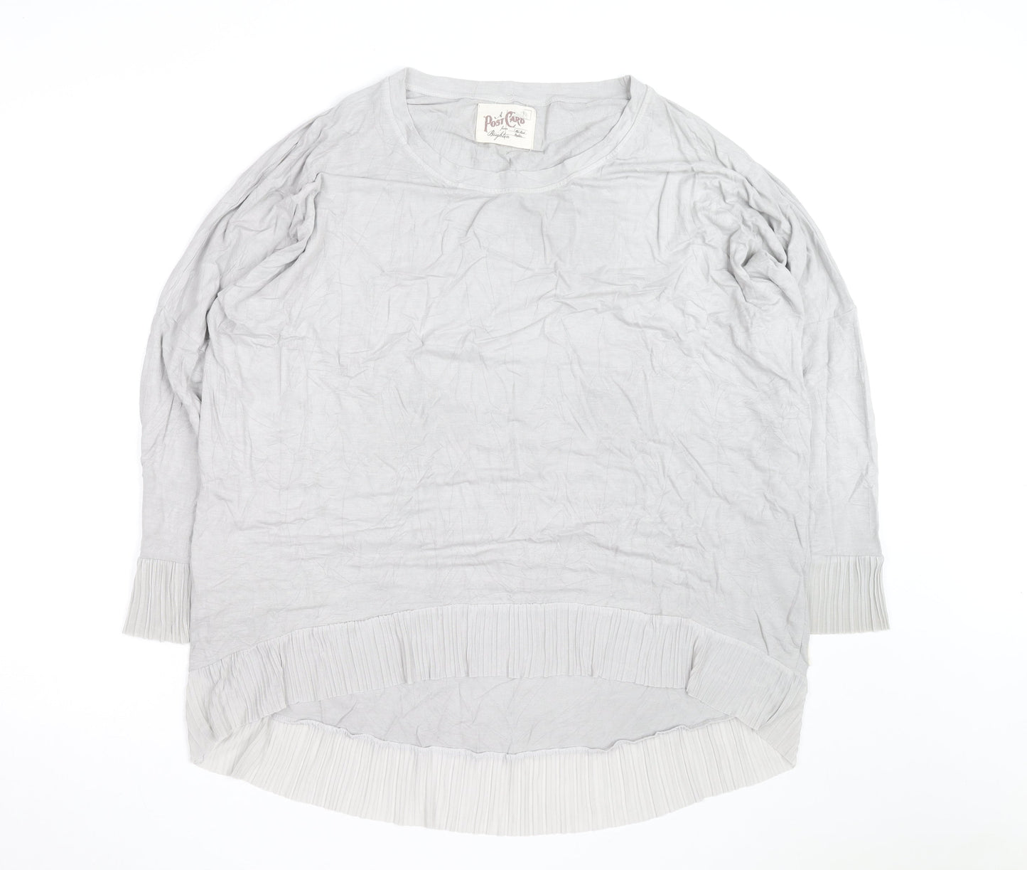 A Postcard From Brighton Women's Grey Tunic Top Size 12 Relaxed Fit Pleated Hem