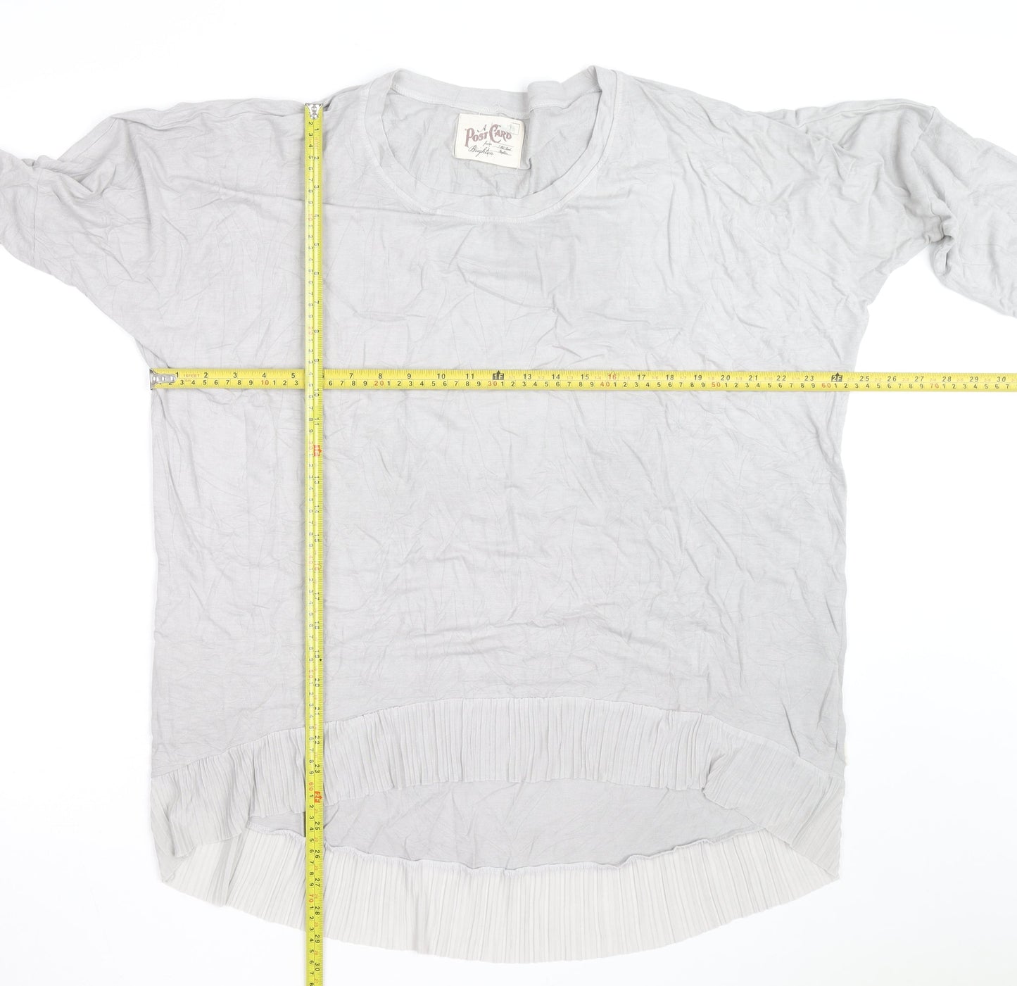 A Postcard From Brighton Women's Grey Tunic Top Size 12 Relaxed Fit Pleated Hem