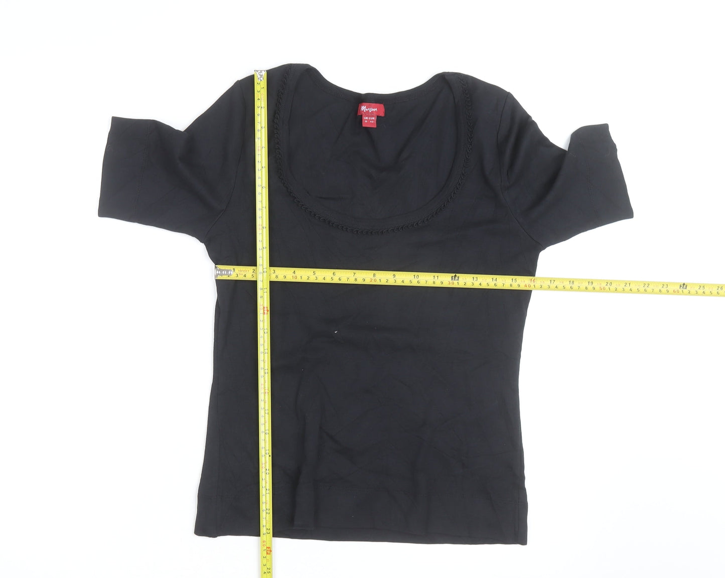Monsoon Women's Black Cotton Scoop Neck T-Shirt UK 14