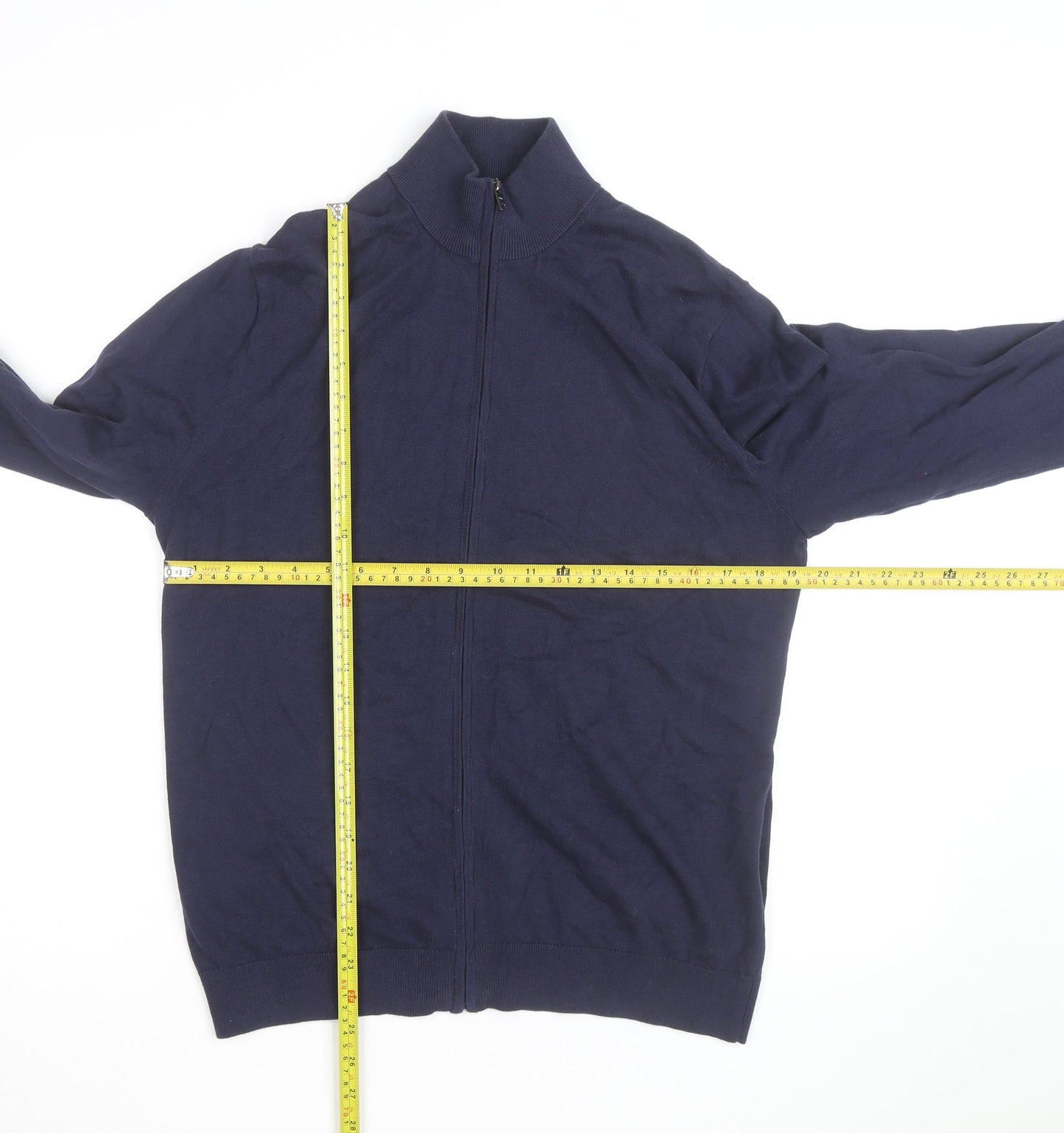 MNG Men’s Blue Full Zip Cotton Jumper Size M Mock Neck