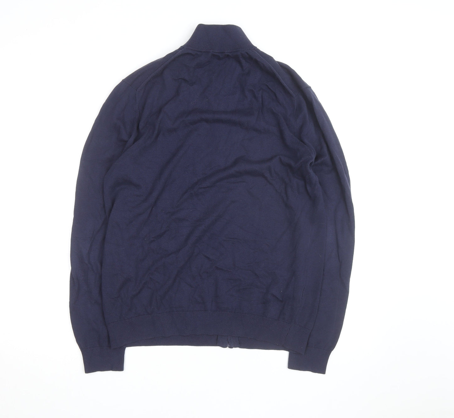 MNG Men’s Blue Full Zip Cotton Jumper Size M Mock Neck