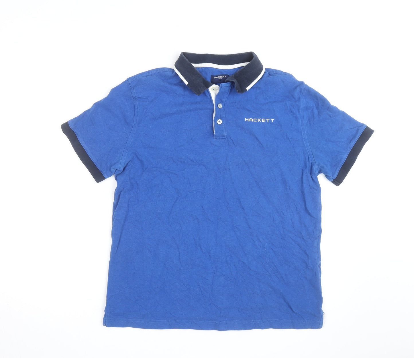 Hackett Golf Men's Blue Cotton Polo Shirt L Short Sleeve