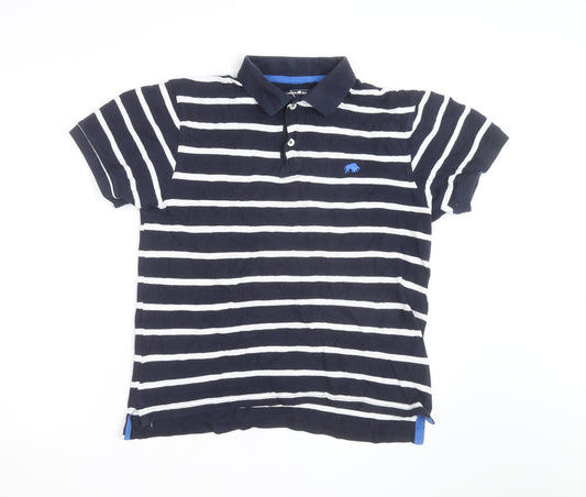 Raging Bull Men's Navy Blue Striped Cotton Polo Shirt Size M