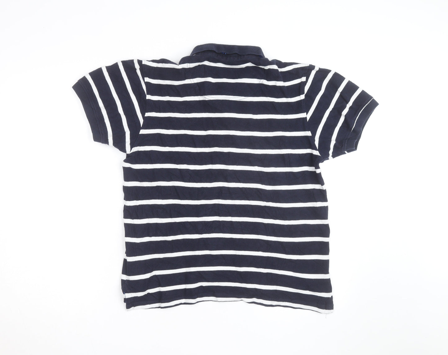 Raging Bull Men's Navy Blue Striped Cotton Polo Shirt Size M