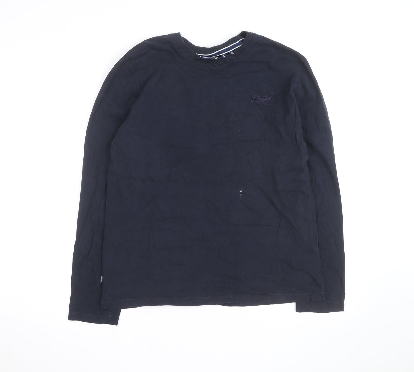 Superdry Men's Navy Blue Long Sleeve Organic Cotton Crew Neck Top XL