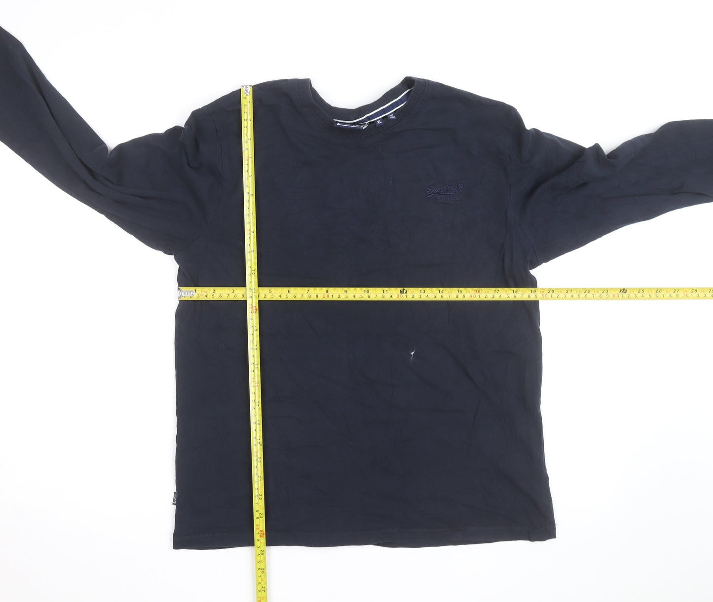 Superdry Men's Navy Blue Long Sleeve Organic Cotton Crew Neck Top XL