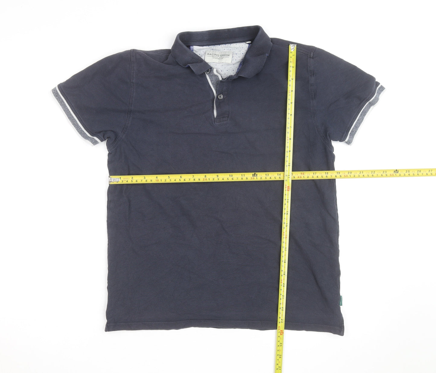 Racing Green Men's Blue Cotton Short Sleeve Polo Shirt Size M