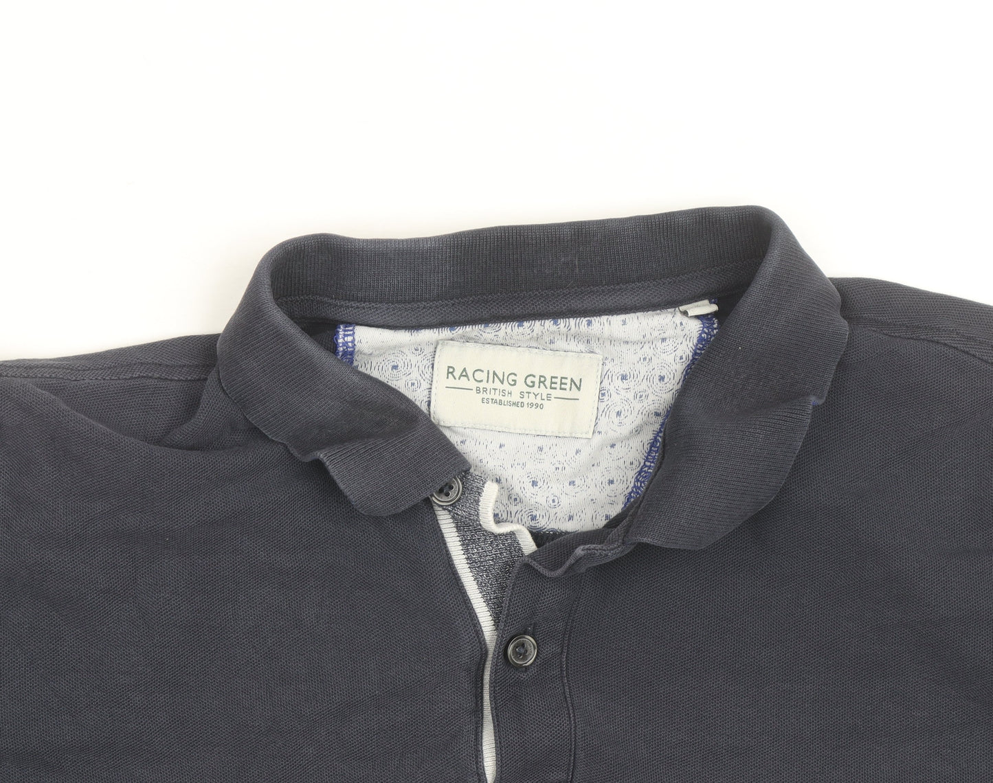 Racing Green Men's Blue Cotton Short Sleeve Polo Shirt Size M