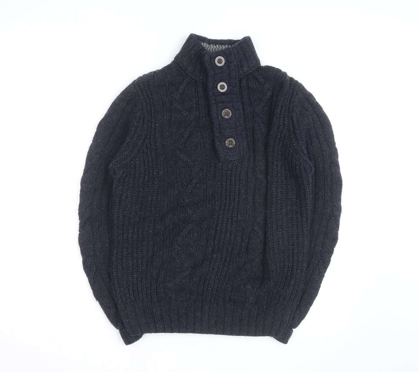 Next Men’s Blue Cable-Knit Henley Jumper L Wool Blend