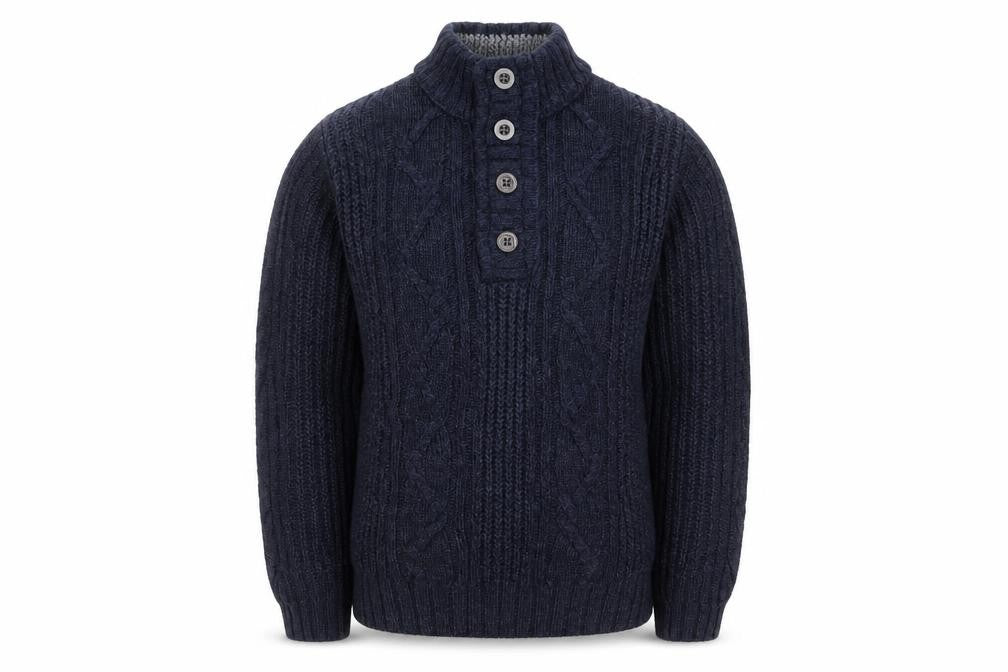 Next Men’s Blue Cable-Knit Henley Jumper L Wool Blend
