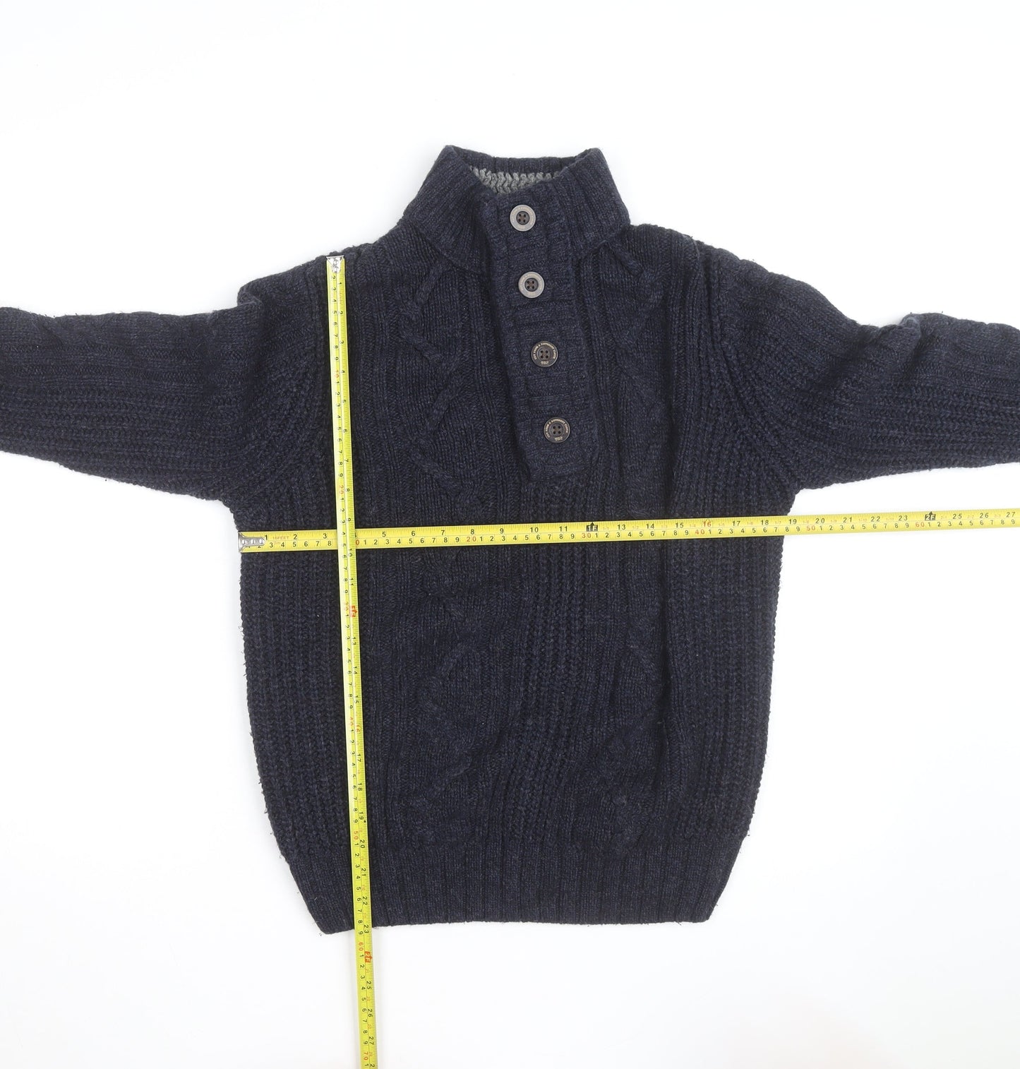 Next Men’s Blue Cable-Knit Henley Jumper L Wool Blend