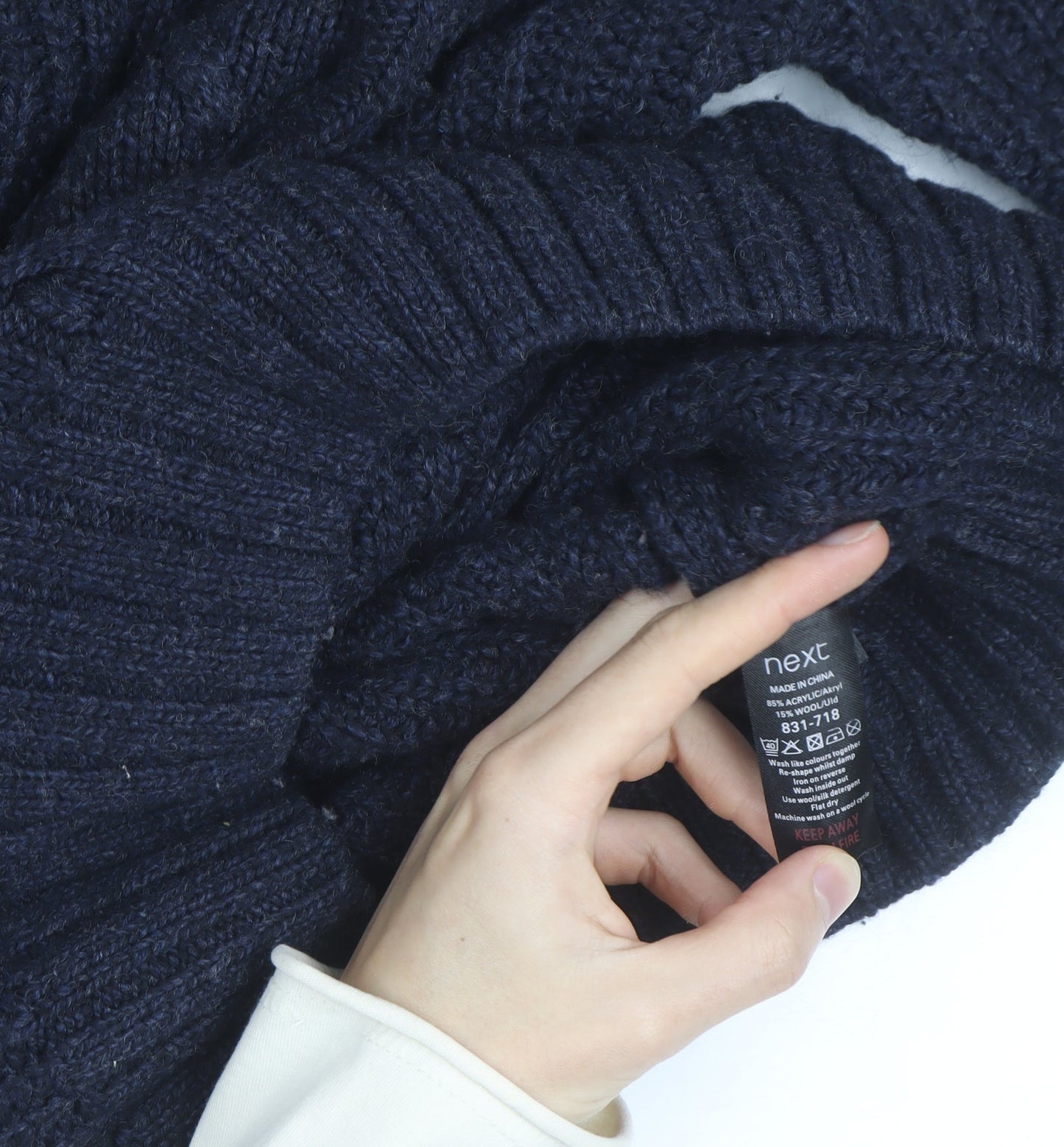 Next Men’s Blue Cable-Knit Henley Jumper L Wool Blend