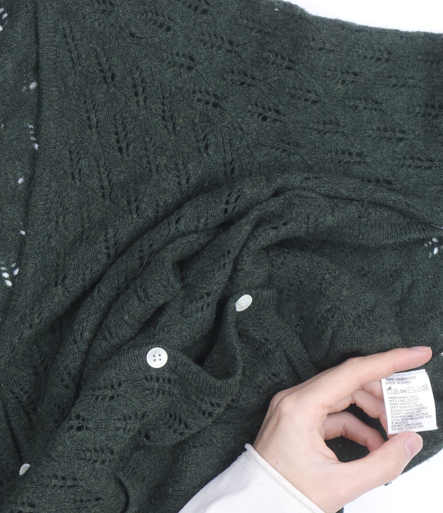 Howies Women Green Lambswool Open Knit Cardigan Size 10