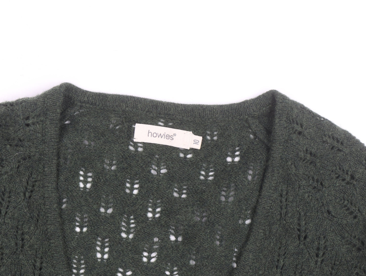 Howies Women Green Lambswool Open Knit Cardigan Size 10
