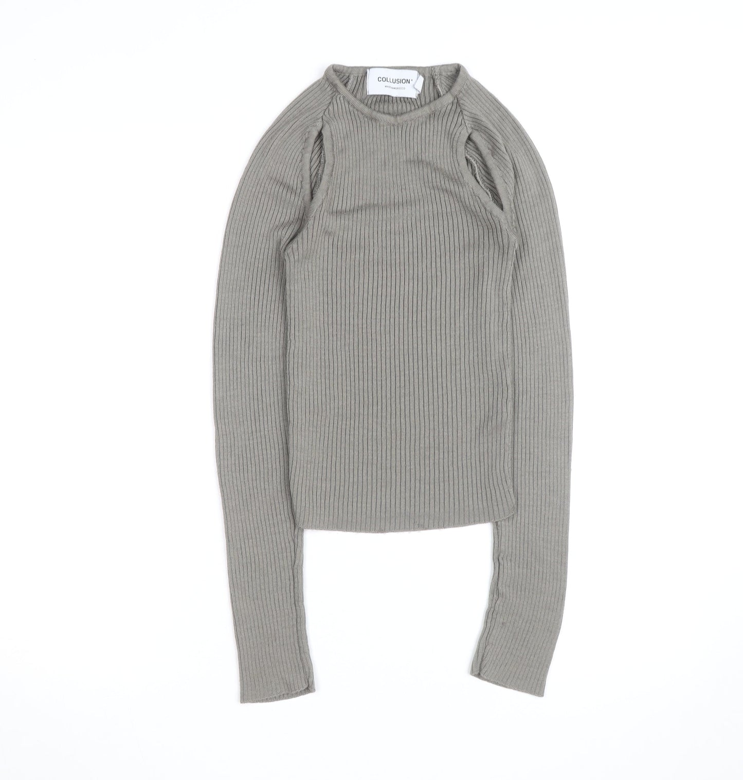 Collusion Women Grey XS Ribbed Slim Fit Long Sleeve Jumper