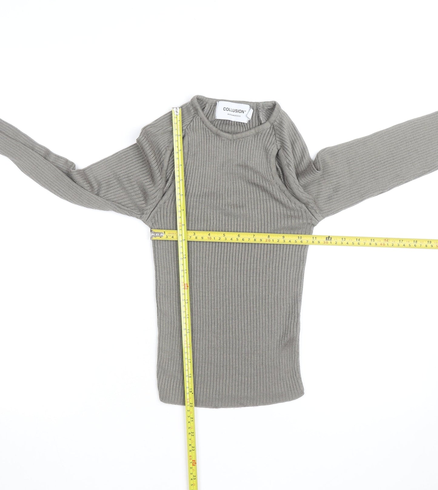 Collusion Women Grey XS Ribbed Slim Fit Long Sleeve Jumper
