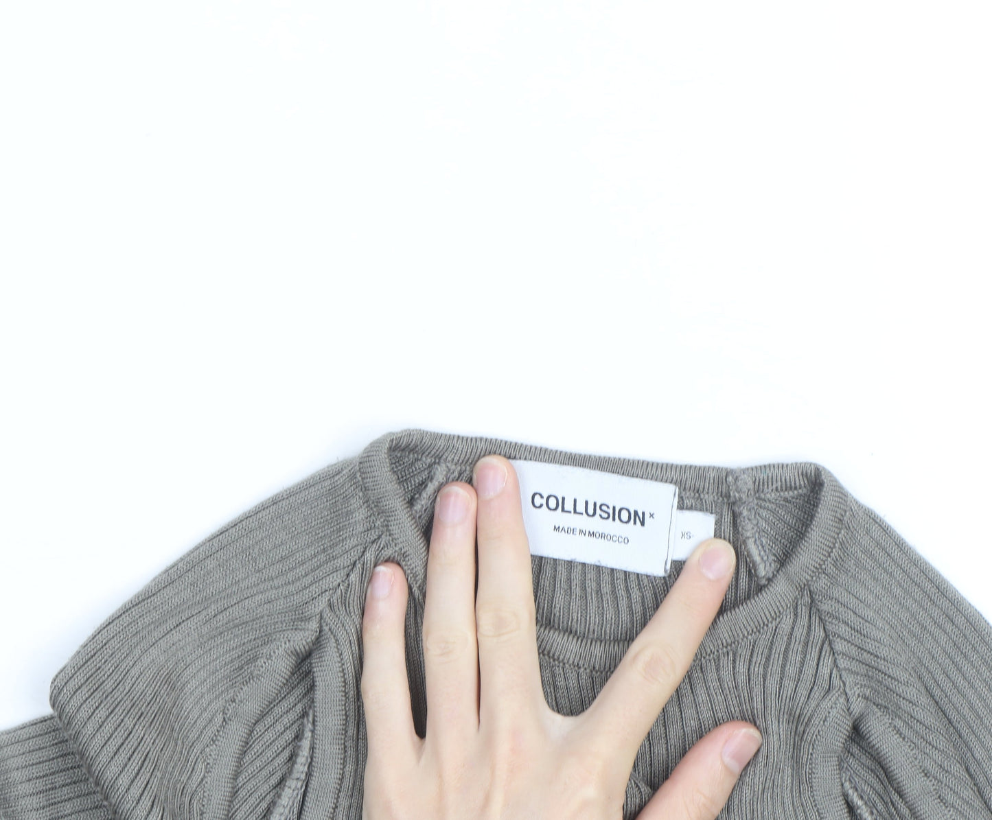 Collusion Women Grey XS Ribbed Slim Fit Long Sleeve Jumper