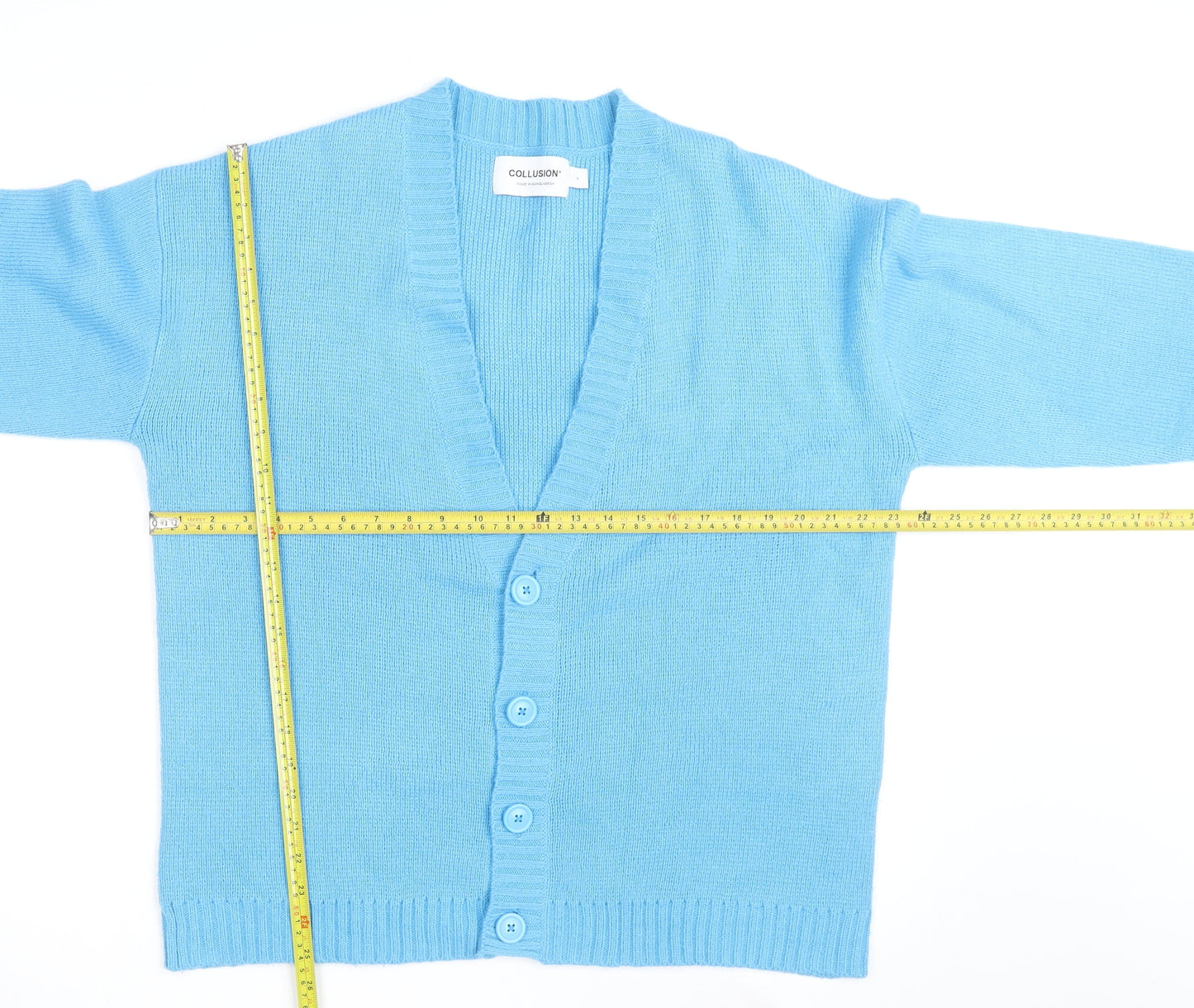 Collusion Men Blue Acrylic V-Neck Cardigan S Regular Fit