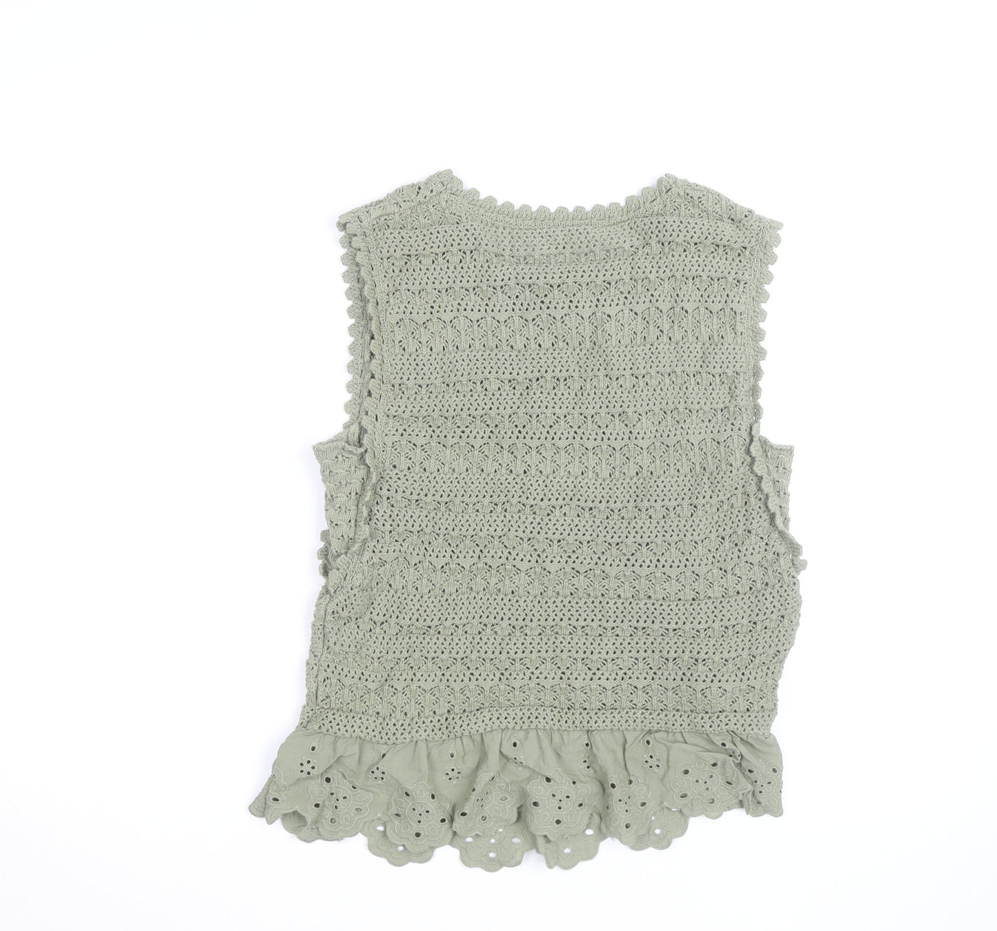 Greige Women Green Crochet Sleeveless Knit Cotton Vest M