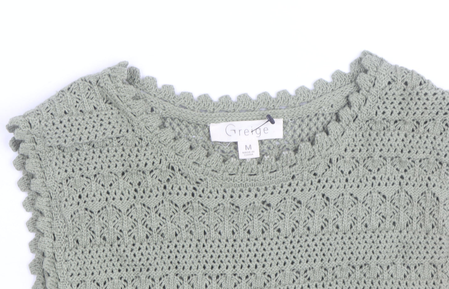 Greige Women Green Crochet Sleeveless Knit Cotton Vest M