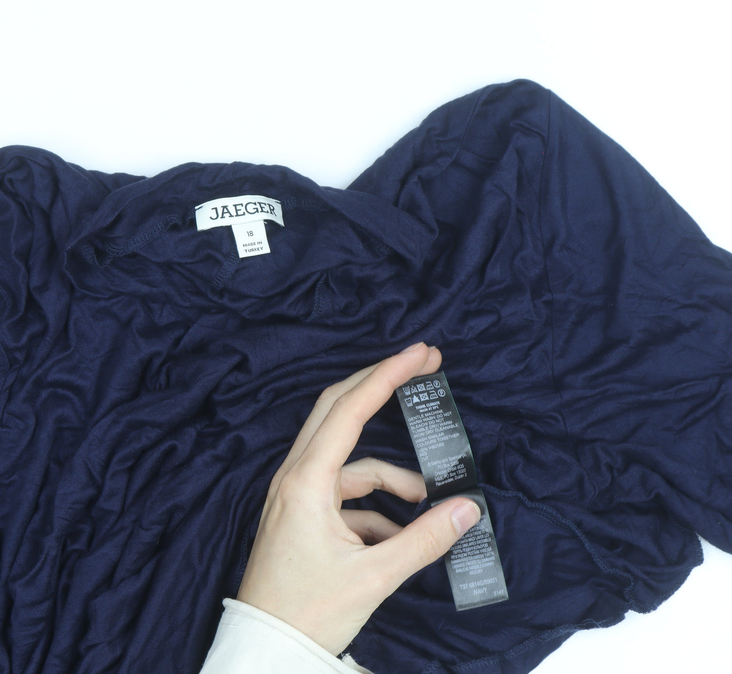 Jaeger Women Blue Roll Neck Long Sleeve Viscose Jersey Blouse Size 18