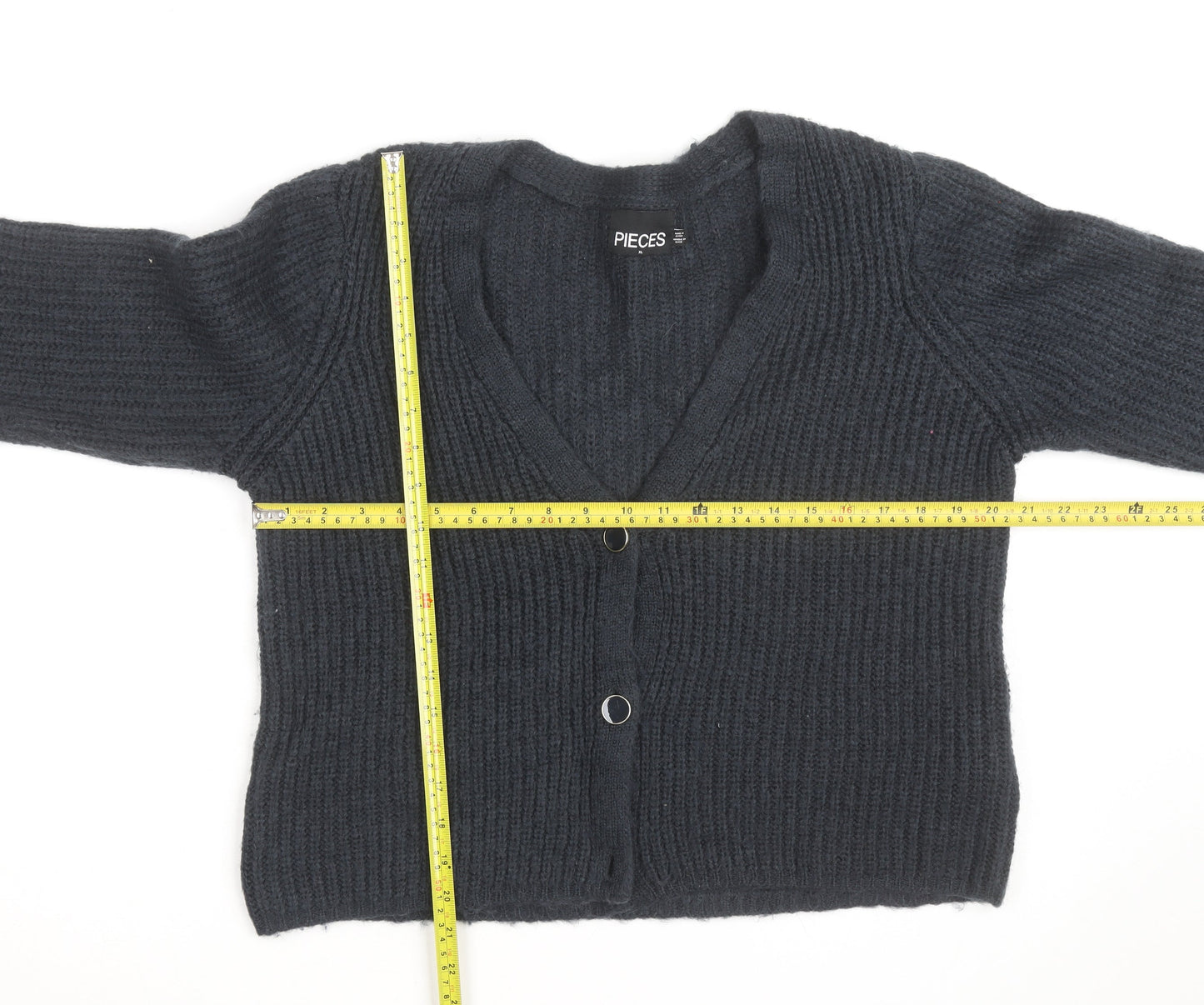 PIECES Unisex Black XL Chunky Knit V-Neck Cardigan