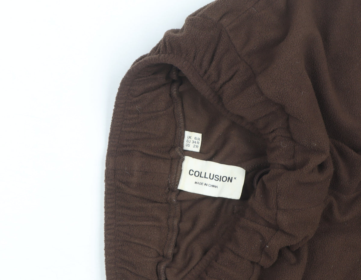 Collusion Women Brown Fleece Jogger Trousers Size 6