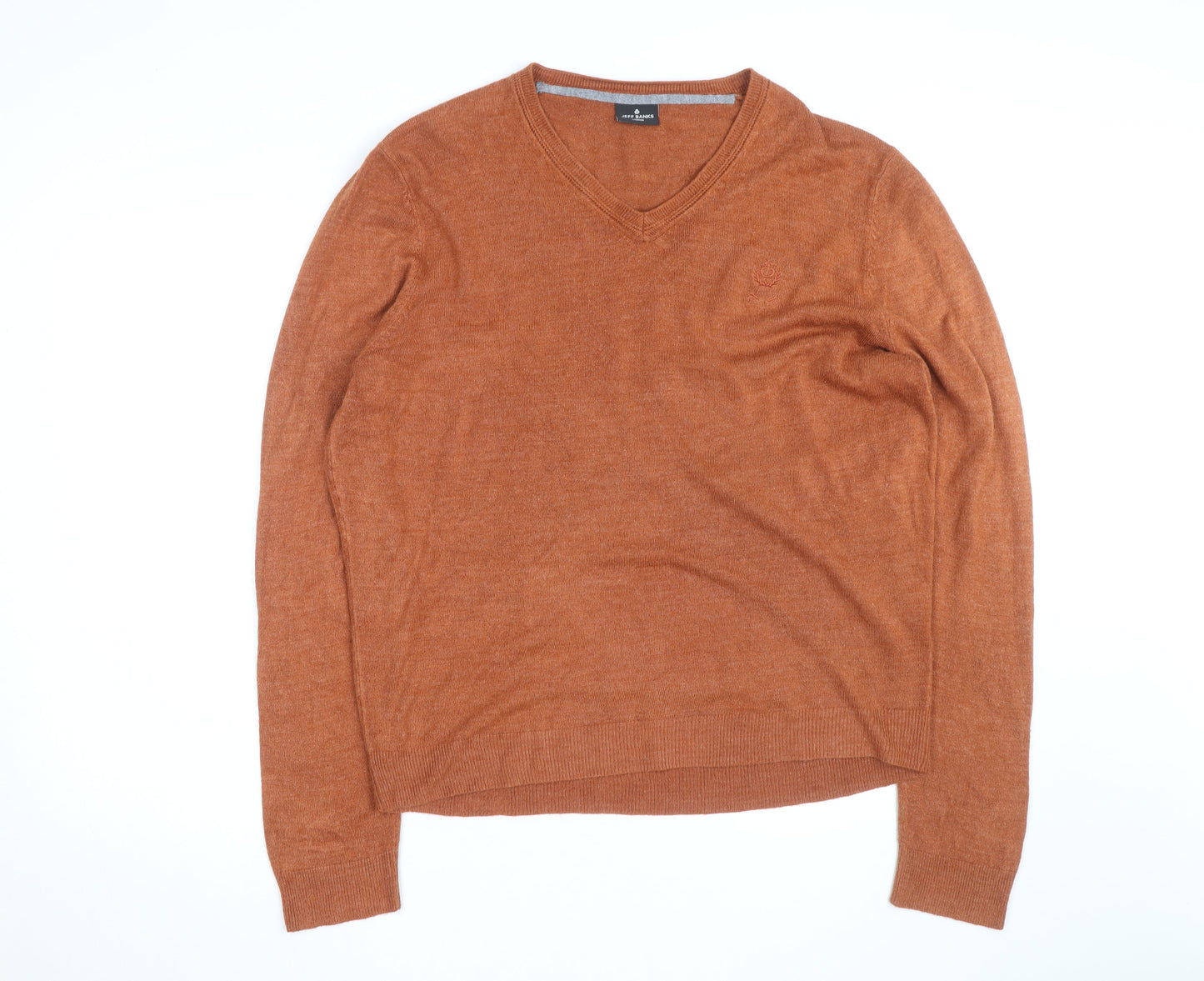 Jeff Banks Men's Brown Acrylic V-Neck Jumper XL Regular Fit