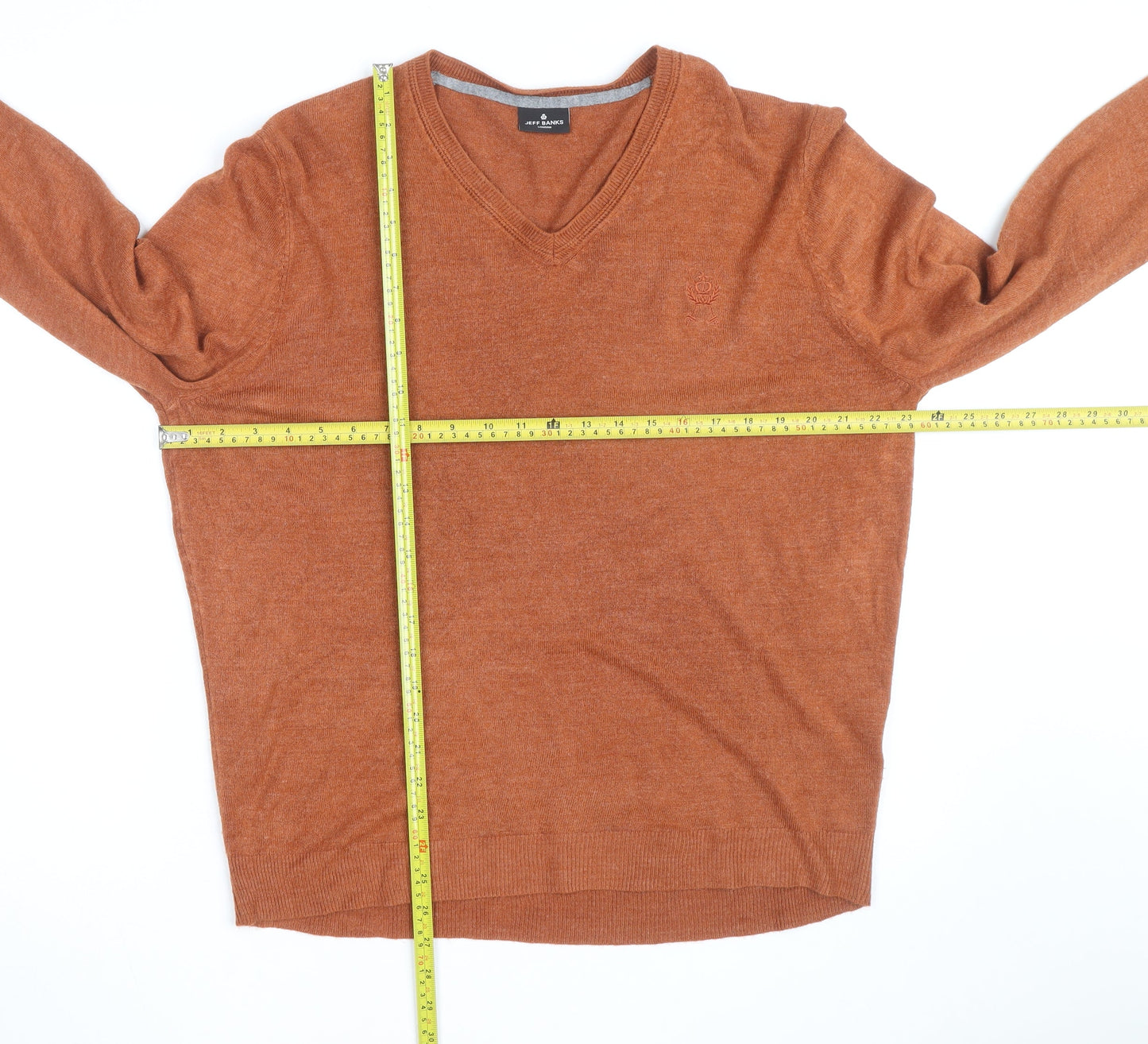Jeff Banks Men's Brown Acrylic V-Neck Jumper XL Regular Fit