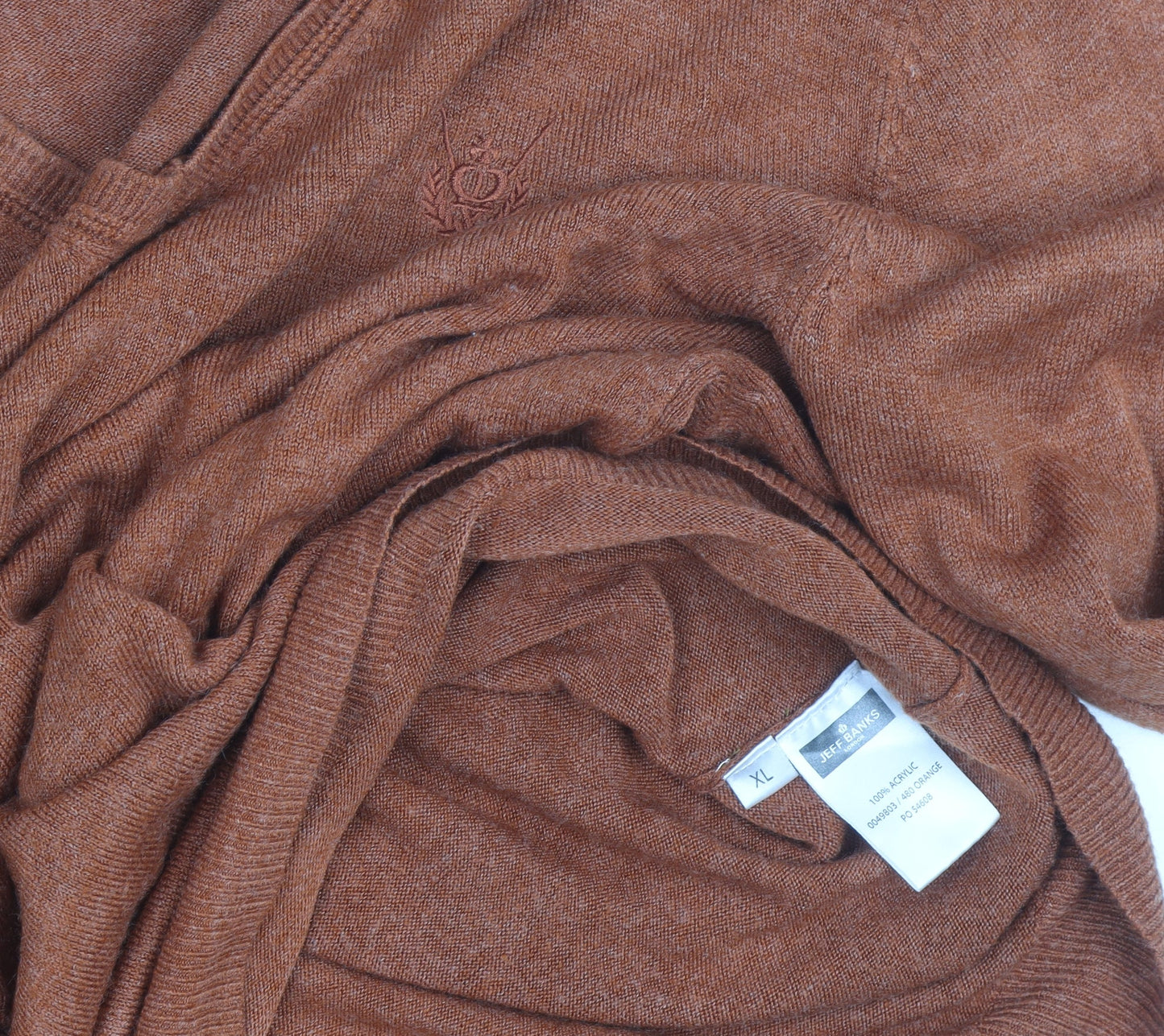 Jeff Banks Men's Brown Acrylic V-Neck Jumper XL Regular Fit
