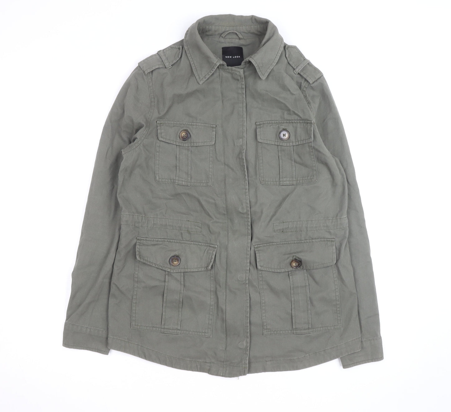 New Look Women's Green Military Jacket Size 10 Cotton Casual