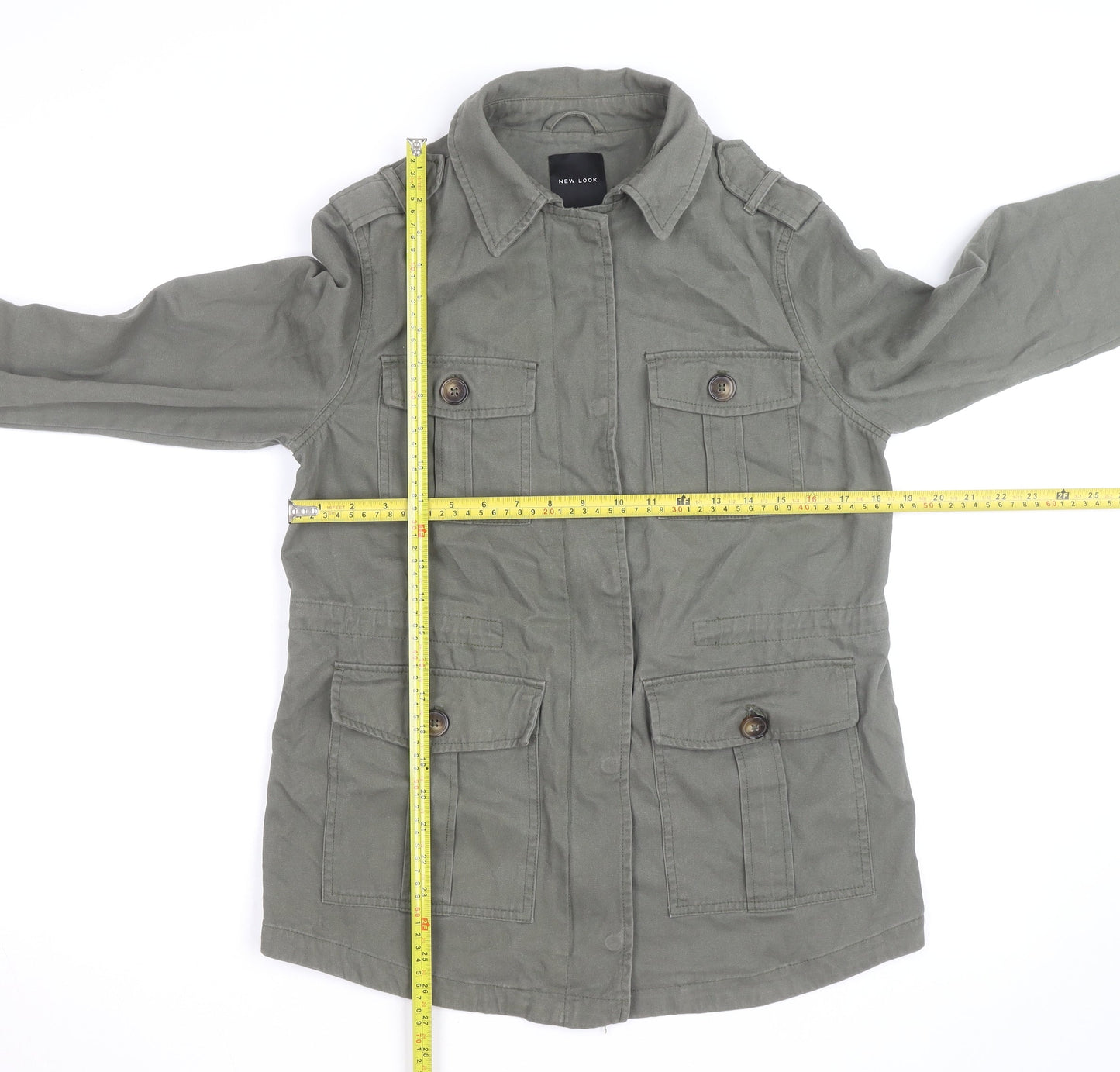 New Look Women's Green Military Jacket Size 10 Cotton Casual