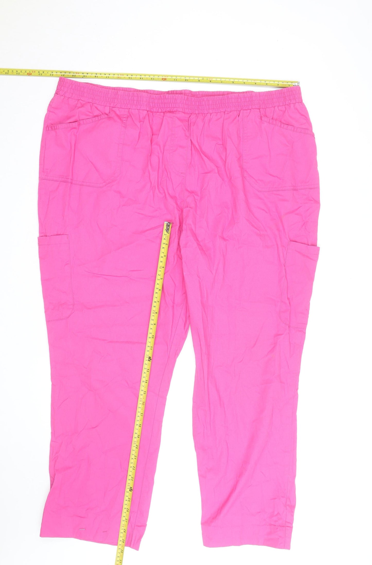 Cotton Traders Women's Pink Cargo Trousers Size 14 Elastic Waist