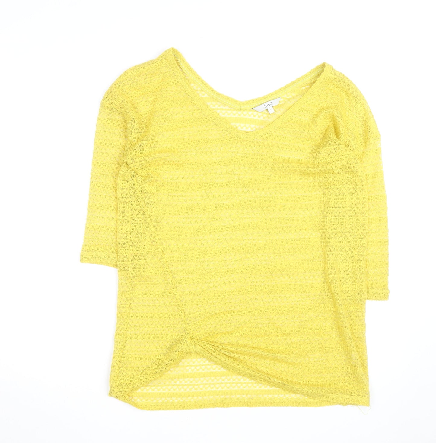 Next Women’s Yellow Knit V-Neck 3/4 Sleeve Pullover Jumper Size 12