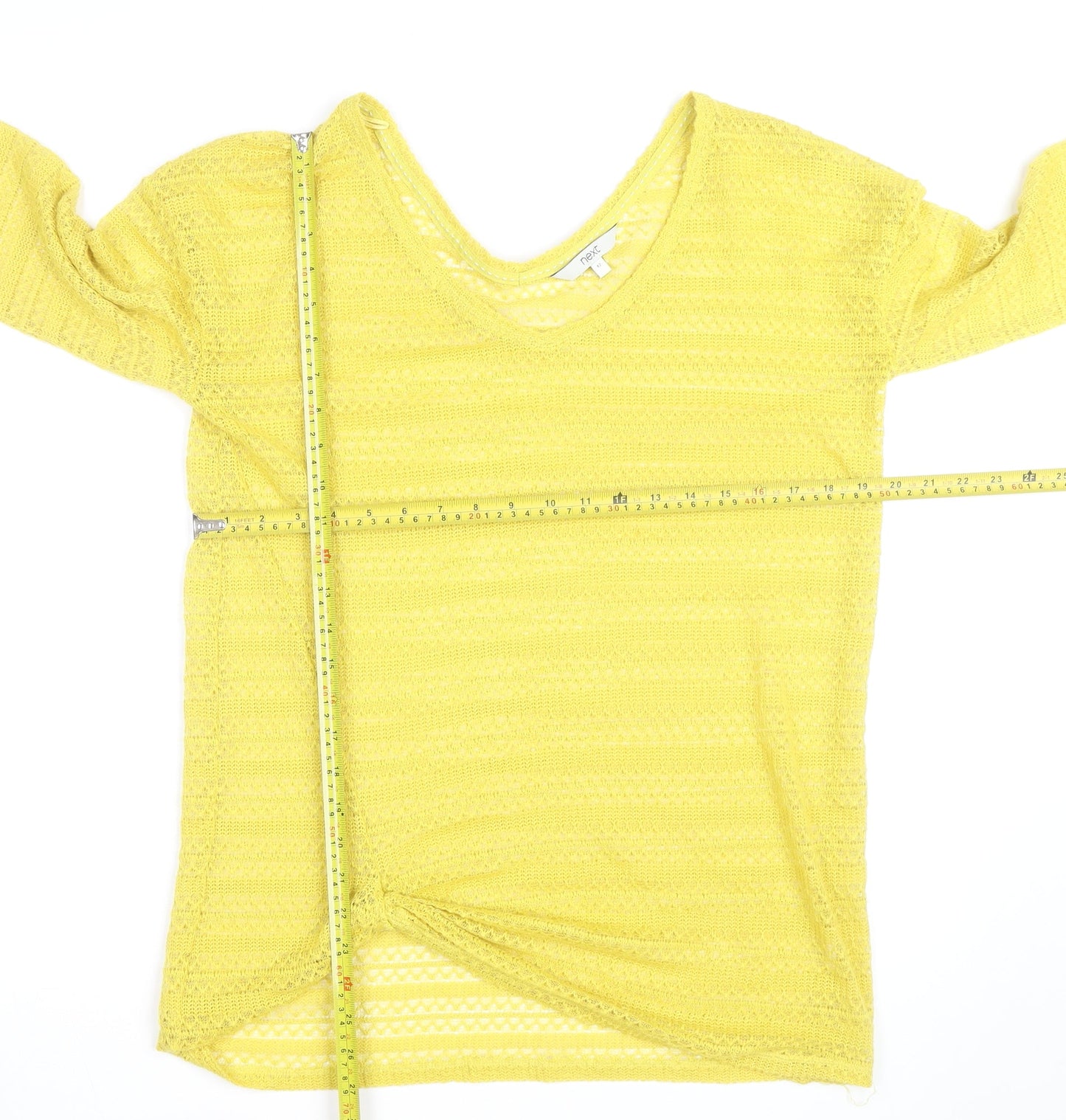 Next Women’s Yellow Knit V-Neck 3/4 Sleeve Pullover Jumper Size 12